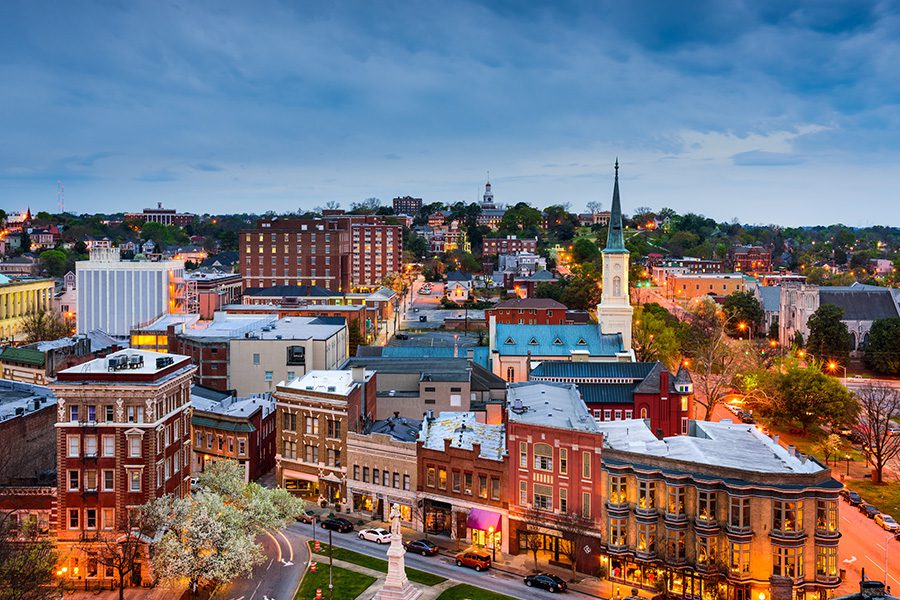 Contact - Aerial View of LaGrange, Georgia at Dusk